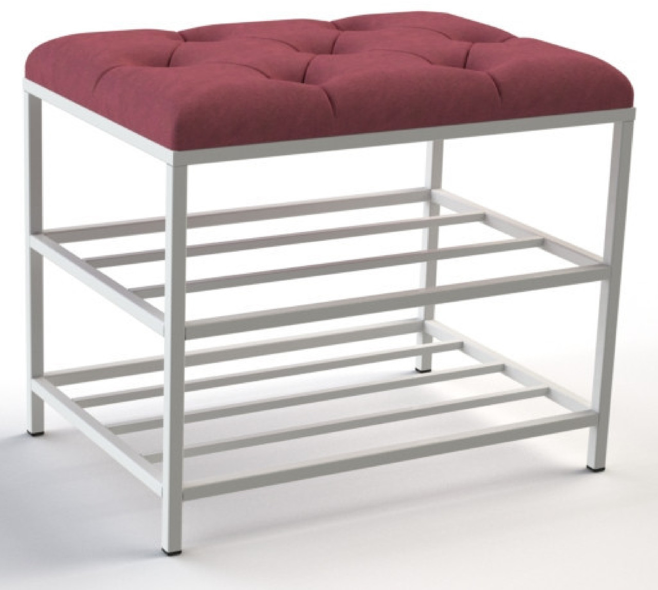 Взуттева банкетка 60см. велюр червоний, каркас білий, фото 1