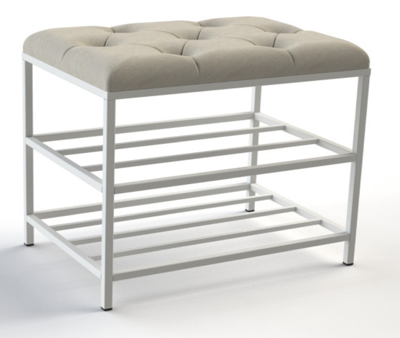 Взуттева банкетка 60см. велюр бежевий, каркас білий, фото 1