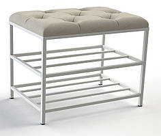 Взуттева банкетка 50см. велюр бежевий, каркас білий