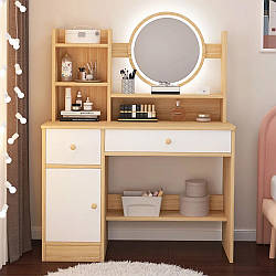 Столик для макіяжу із дзеркалом та підсвічуванням 130*80*40 см, STL-MD 73, Коричневий / Косметичний стіл