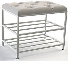 Взуттева банкетка 50см. велюр світло-сірий, каркас білий