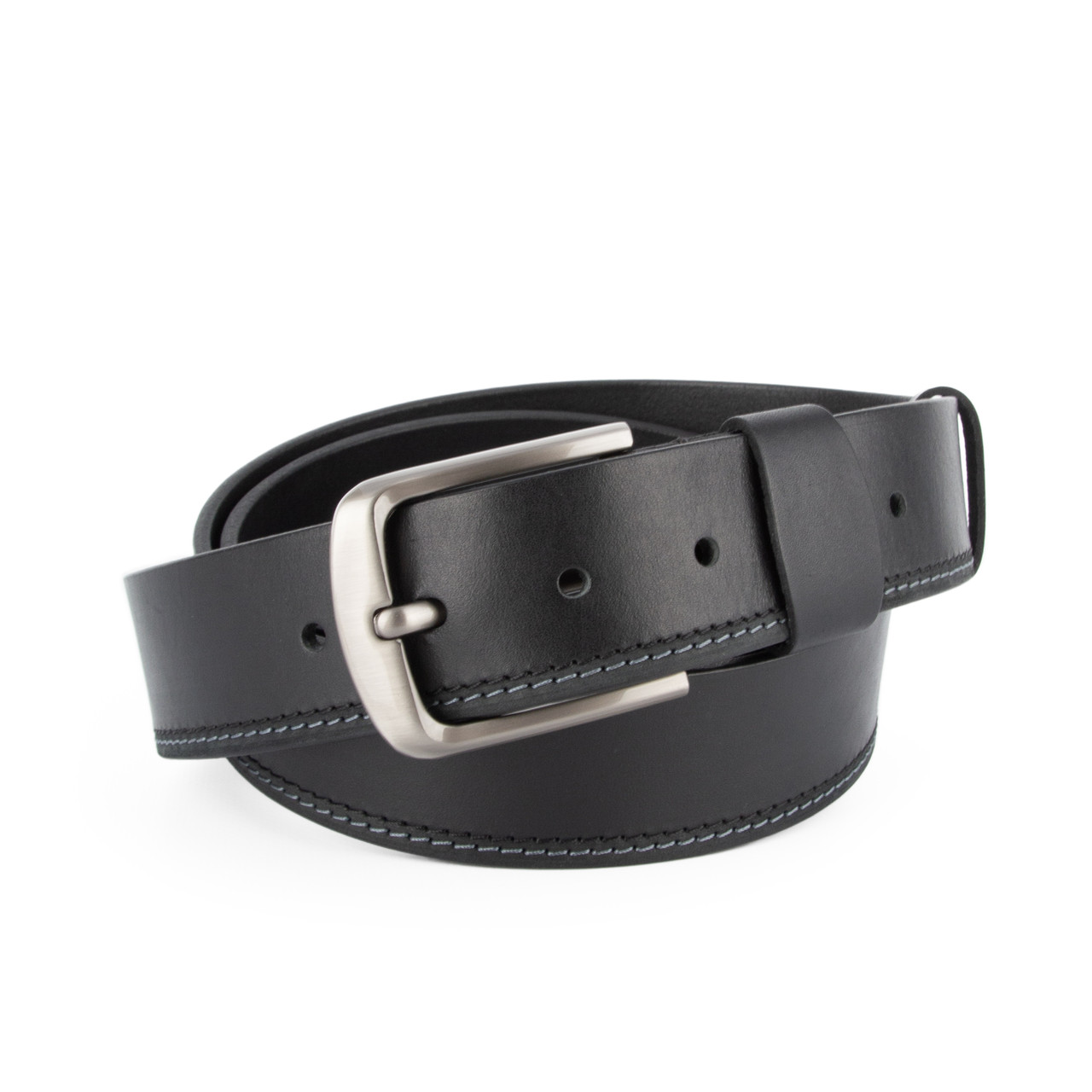 Ремінь чоловічий чорний шкіряний SF-402 (125 см) зі строчкою під джинси