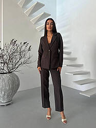 Костюм діловий жіночий ШОКОЛАДНИЙ В СМУЖКУ ПІДЖАК ТА БРЮКИ 1654
