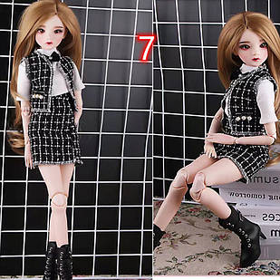 Набір одягу для ляльки BJD 1/3 твідовий жилет і спідниця, біла блуза