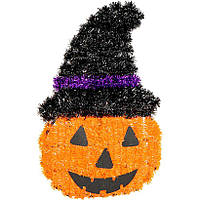 Підвісний декор із мішури на Хелловін "Гарбуз у капелюсі", 37х22 см