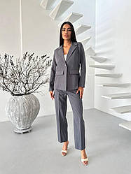 Костюм діловий жіночий СІРИЙ В СМУЖКУ ПІДЖАК ТА БРЮКИ 1654