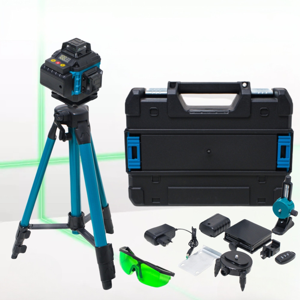 Лазерний рівень 4D Laser Line на 16 ліній з пультом та штативом Портативний нівелір акумуляторний у кейсі, фото 1