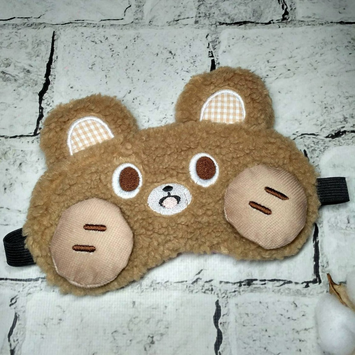 Маска для сну плюшева Ведмедик 18х9 см Коричнева 20244-3