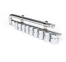 Набір головок торцевих 1/2" 10-24 мм на планці + Г-обр. вороток TOPTUL GAAG1010, фото 2