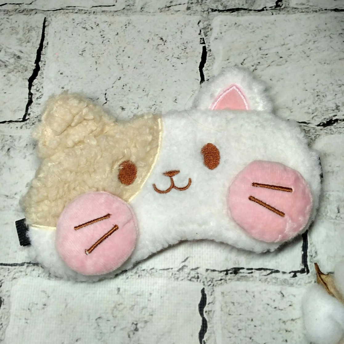 Маска для сну плюшева Котик 18х9 см Бежева 20244-4