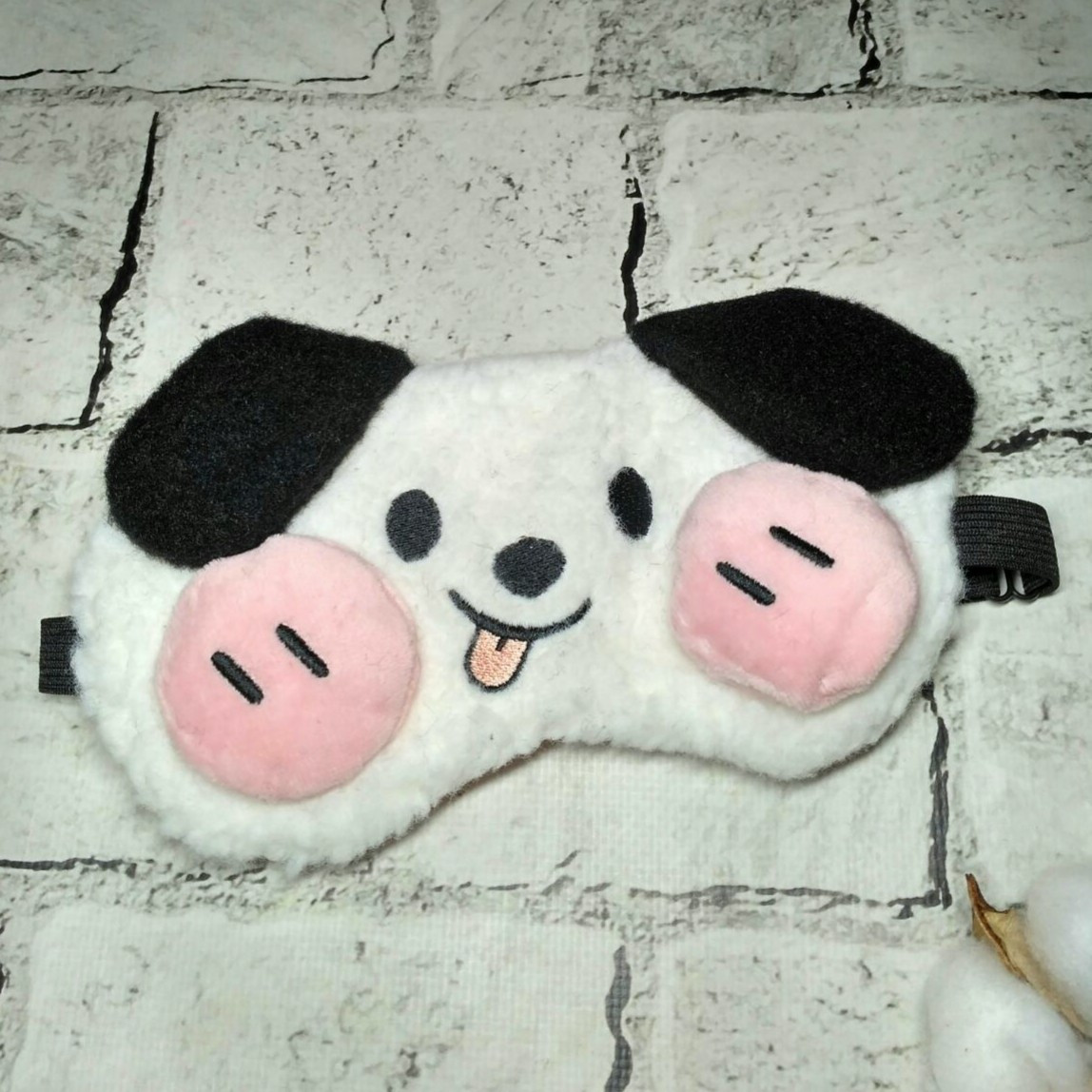 Маска для сну плюшева Собачка 18х9 см Біла 20244-6