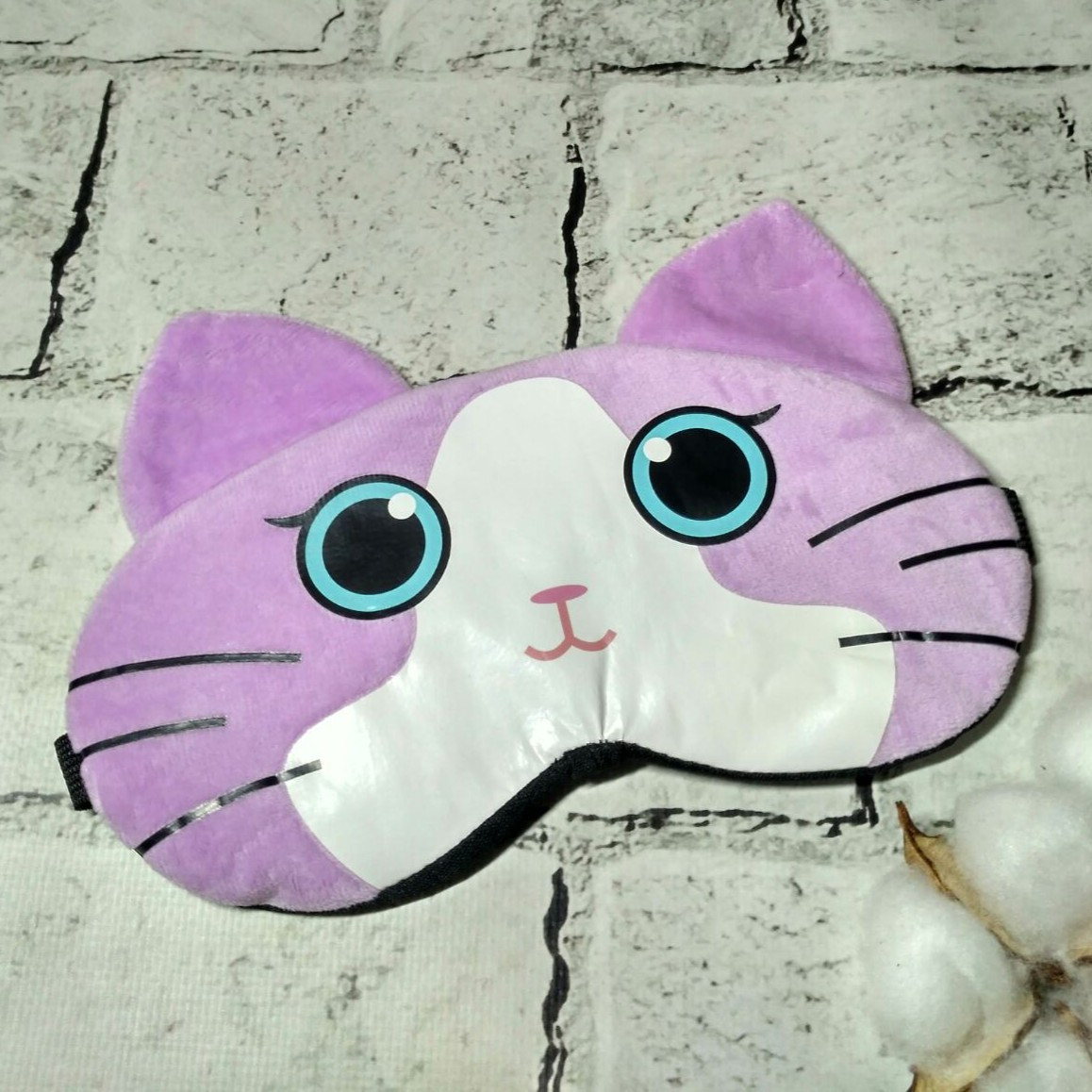 Маска для сну велюрова Котик 20х9 см Бузкова 20245-1