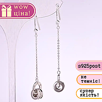 Сережки серія 925 стрази колір білий 10х62мм метал сріблястий купити біжутерію дешево оптом в інтернеті