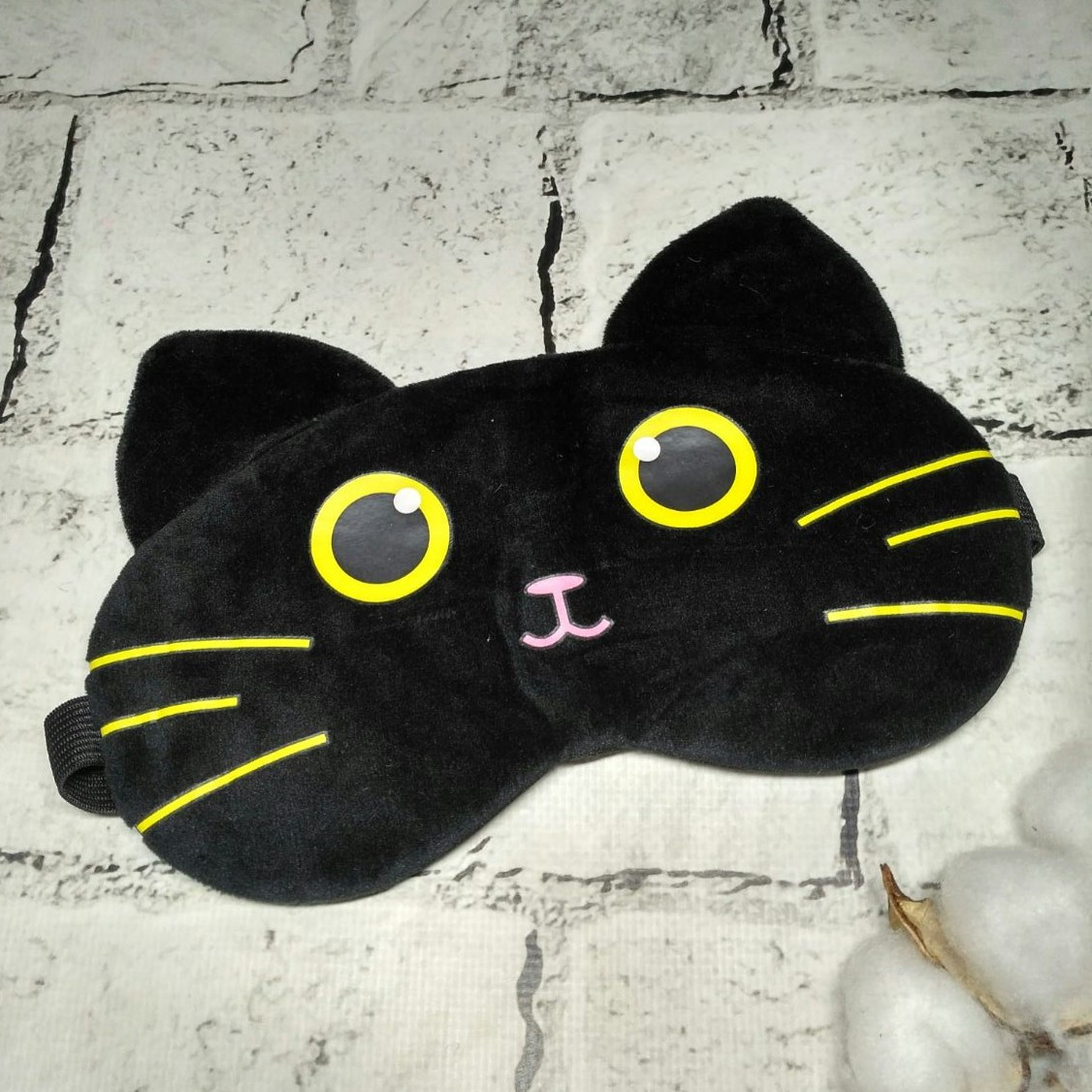 Маска для сну велюрова Котик 20х9 см Чорна 20245-2