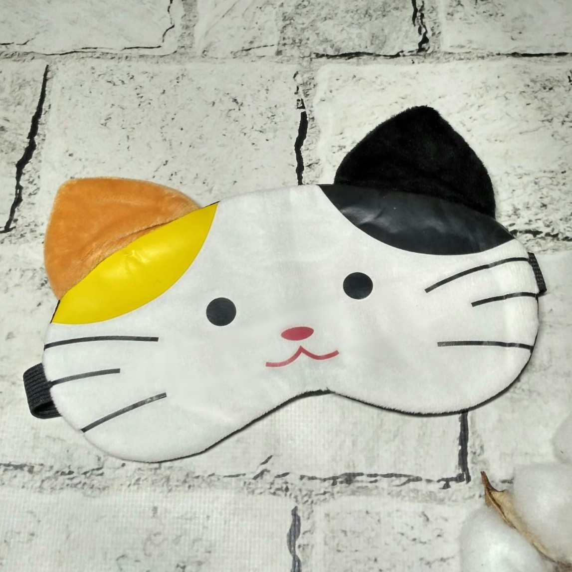 Маска для сну велюрова Котик  20х9 см Біла 20245-3