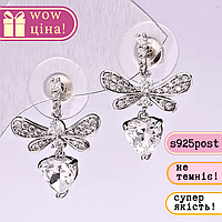 Сережки пусети Бабки серія 925 камені стрази колір білий 23х17мм метал сріблястий купити біжутерію дешево оптом в інтернеті