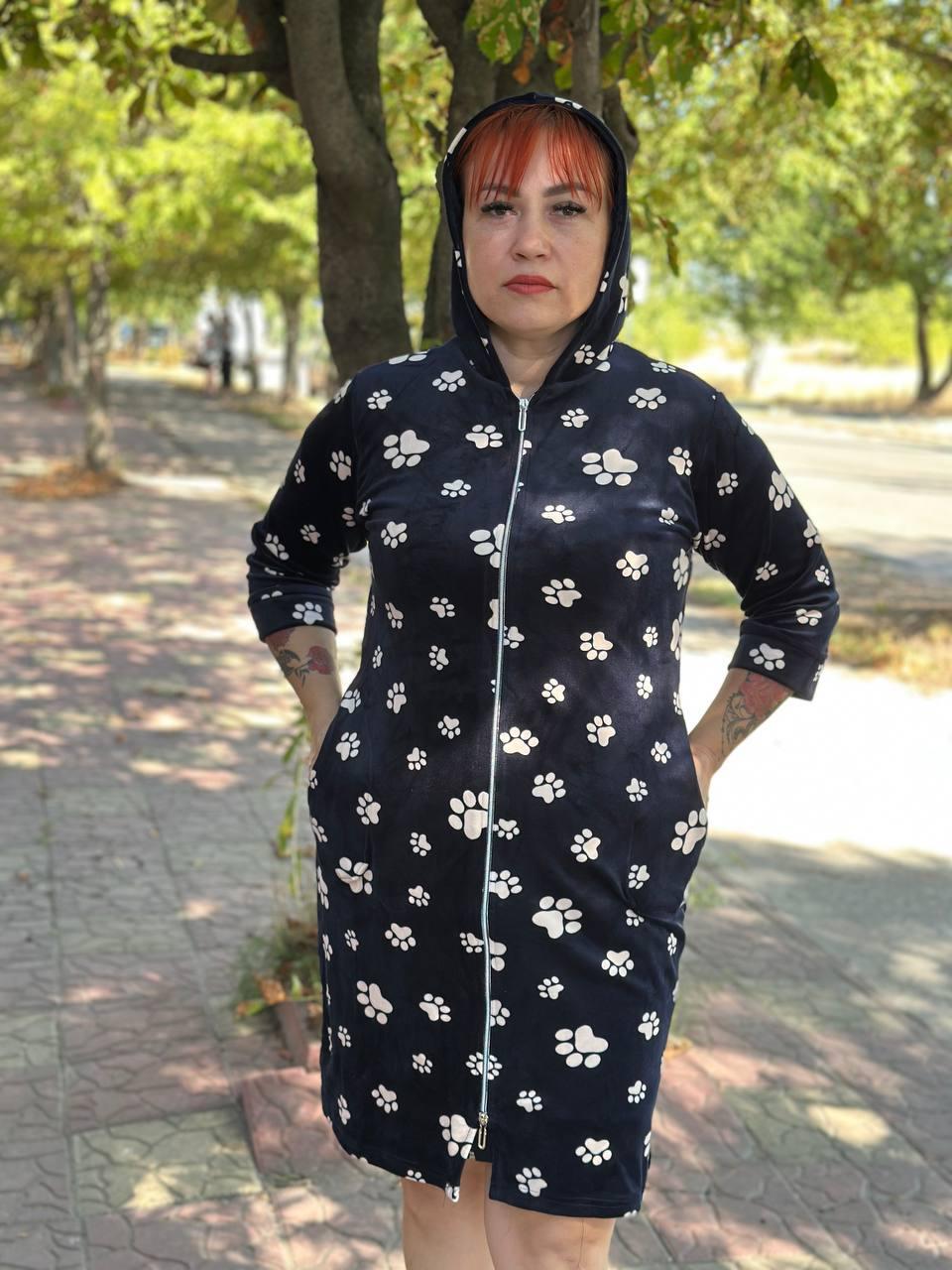 Жіночі велюрові халати "Winso" Туреччина Art: 103 Лапки Білі, фото 1