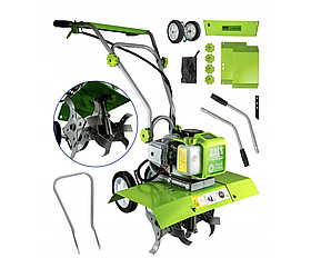Культиватор бензиновий 4-в-1 Bass Polska 8487 багатофункціональний мотокультиватор 63 см³, для ґрунту  ширина захвату 450 мм