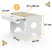 Стіл для дитини 70×45×51, дитячий столик з ящичком, білий з деревом, фото 8