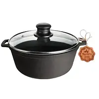 Каструля чавунна лита 2 л Maysternya казан зі скляною кришкою Козанок кухонний чавунний