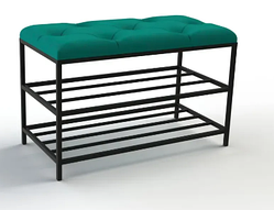 Банкетка для взуття 50см. велюр смарагдовий, каркас чорний