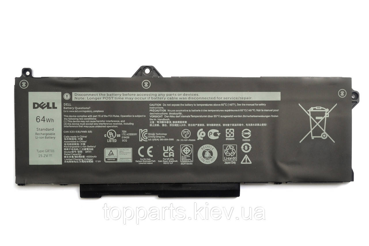 Батарея GRT01 для ноутбука Dell Precision 3470 3561 3581, 4000mAh (64Wh), 4cell, 15.2V, Li-ion, чорна, ОРИГІНАЛЬНА