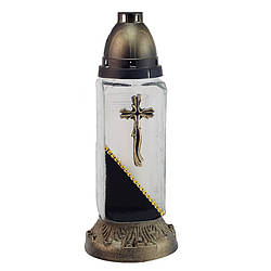 Лампадка скляна 36 годин кераміка хрест кривий чорна 36Т-11/1