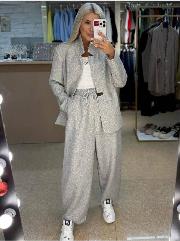 Жіночий прогулянковий костюм; Кольори: сірий меланж, чорний; Розміри 42-46; 48-52;, фото 1