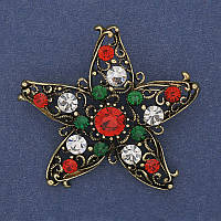 Брошка Новорічна Різдв'яна зірка стрази золотистий метал 50мм + - купити біжутерію оптом в інтернеті
