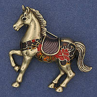 Брошка кулон Кінь емаль золотистий метал 48х44мм+- купити біжутерію дешево оптом в інтернеті