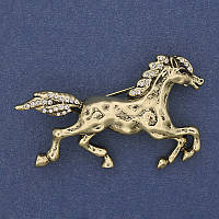 Брошка Кінь білі стрази золотистий метал 50х32мм+- купити біжутерію дешево оптом в інтернеті