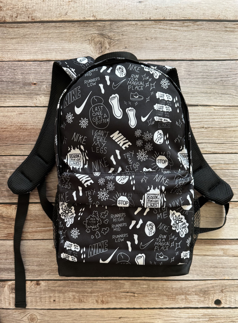 Чорний рюкзак Nike для школи і прогулянок рюкзак найк принт, фото 1