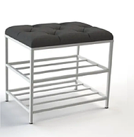 Взуттева банкетка 50см. велюр чорний, каркас білий