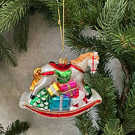 Ялинкова фігурна прикраса зі скла  Конячка - кочалка 11.5см