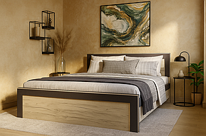 Двоспальне ліжко 160х200 см у сучасному стилі в спальню ЛДСП Модуль Летро дуб крафт білий+графіт