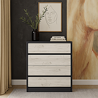 Сучасний високий комод на 4 шухляди 80 см для білизни одягу в спальню ЛДСП Модуль Летро дуб крафт білий+графіт