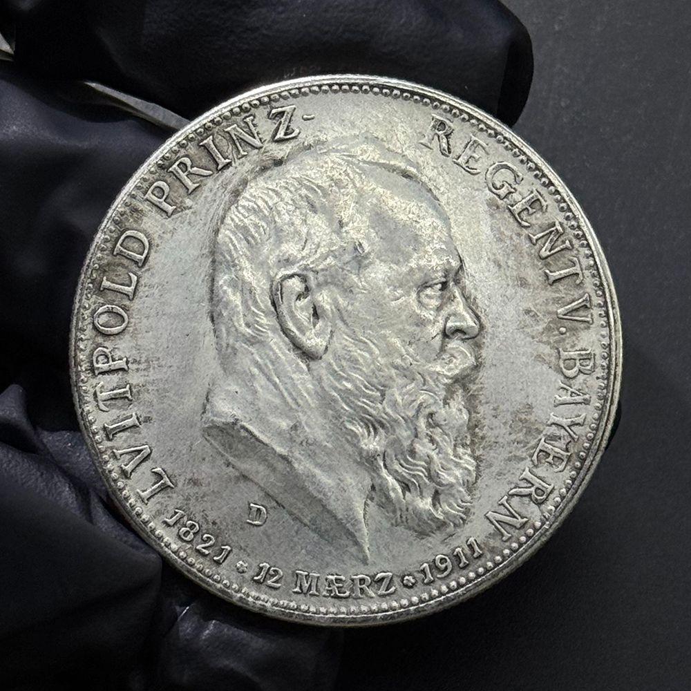 Монета Німецька імперія 5 марок, 1911 р. портрет Луїтпольда, фото 1