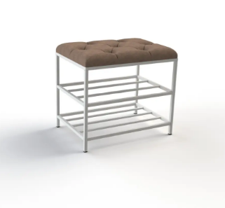 Банкетка для взуття 50см. велюр коричневий, каркас білий, фото 1