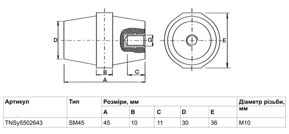 Ізолятор SM45 М10 з болтом (45*36 14kV) Ny95502643, фото 2