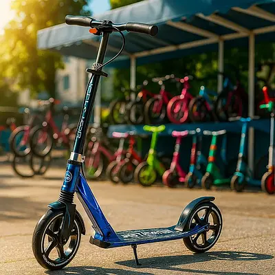 Міський самокат двоколісний транспорт для дитини і дорослого з гальмом/PU колеса фара і підніжка Синій