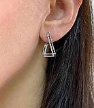 Срібні сережки Трикутники з камінчиками, фото 2