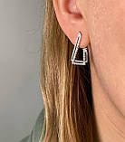 Срібні сережки Трикутники з камінчиками, фото 3