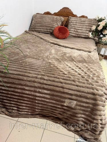 Велюрова постільна білизна полоска Шарпей, полуторний комплект теплої постільної білизни на велике ліжко., фото 1
