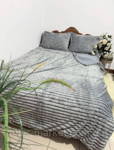 Велюрова постільна білизна полоска Шарпей, полуторний комплект теплої постільної білизни на велике ліжко., фото 1