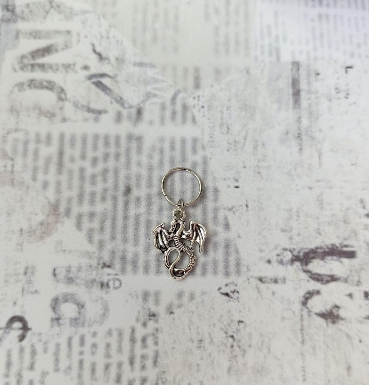 Пірсинг кільце з декором "Дракон" металева прикраса для афрокос аксесуари для зачісок дред, фото 1