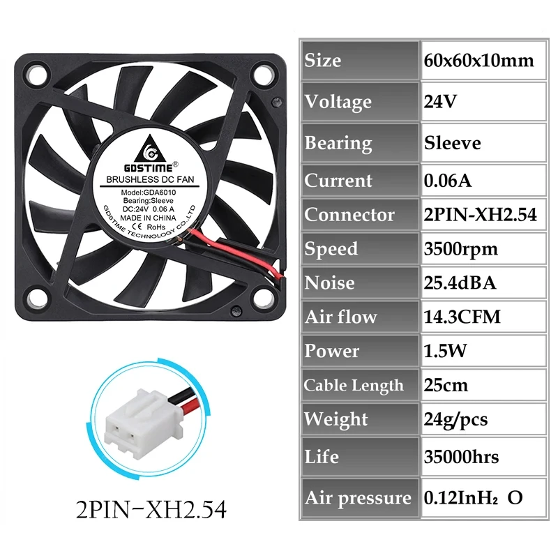 Вентилятор GDSTIME GDA6010S24N - Features