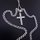 Срібна цепочка Бісмарк з хрестиком із золотою пластиною. Чорнений ланцюжок 55 см, фото 6