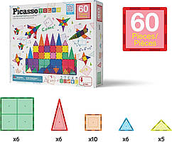 Магнітний будівельний конструктор PicassoTiles 60 Piece Set Magnet Building Tiles 3D Playmags PT60 Оригінал