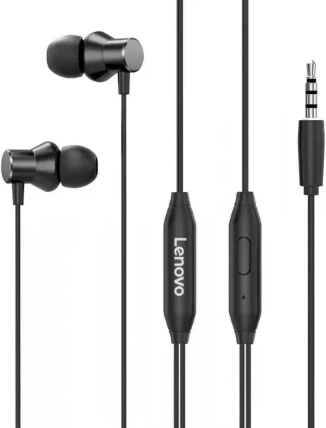 Дротові навушники Lenovo HF130 з мікрофоном Black 3.5 мм для телефона та комп'ютера, фото 1