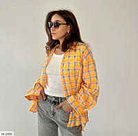 Сорочка жіноча котонова яскрава прогулянкова стильна картата вільного фасону оверсайз розмір 42-46